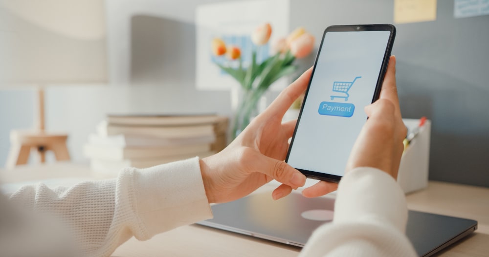 young lady use cellphone order online shopping product paying bills with banking app with transaction successful stay house quarantine activity fun activity coronavirus prevention min 1